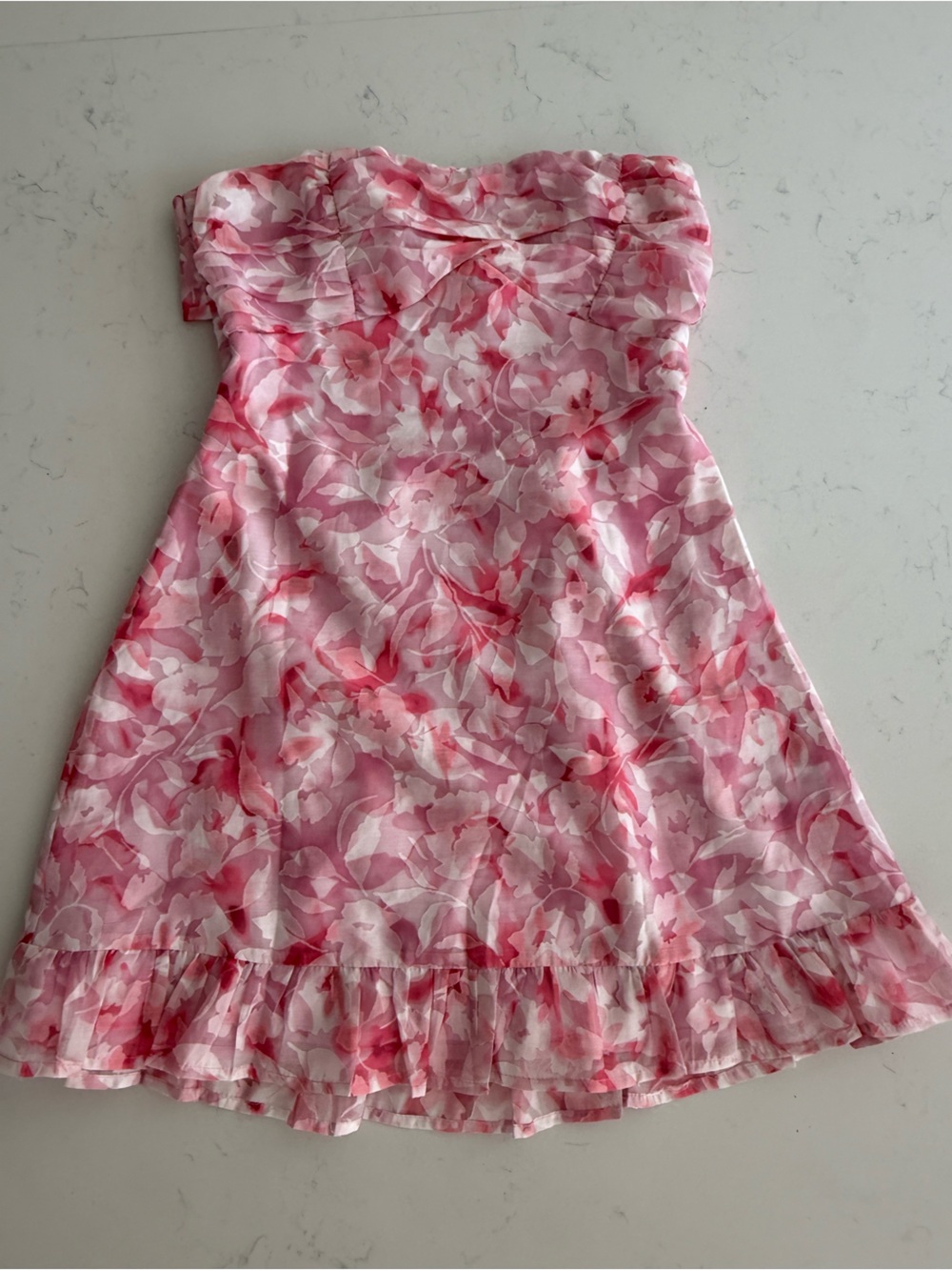 Hello Molly Pink Floral Strapless Ruffle Hem Dress size medium